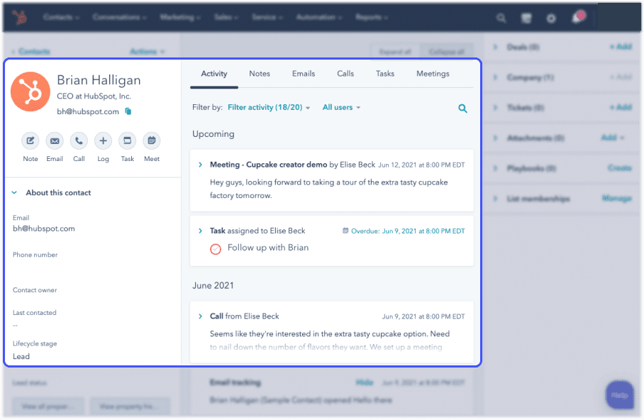 interface hubpot avec focus sur le CRM