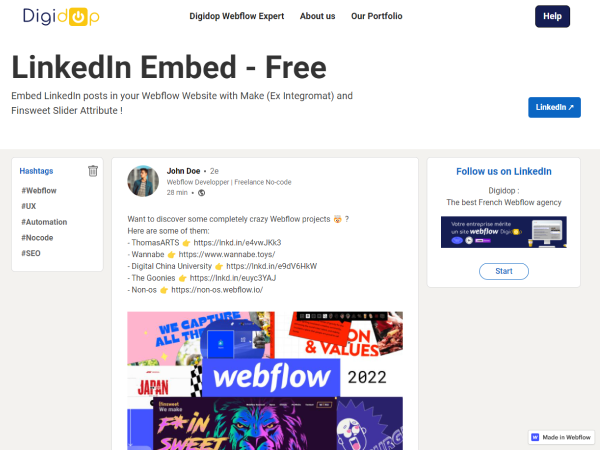 Template Webflow Showcase - LinkedIn Posts Embed