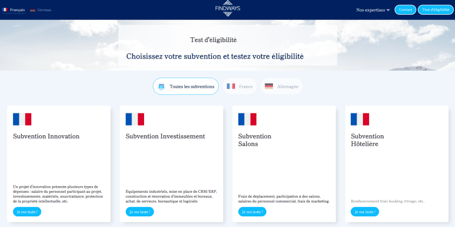 Page Test éligibilite ancien site Findways