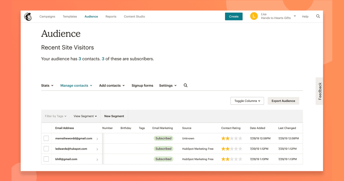 Interface Mailchimp
