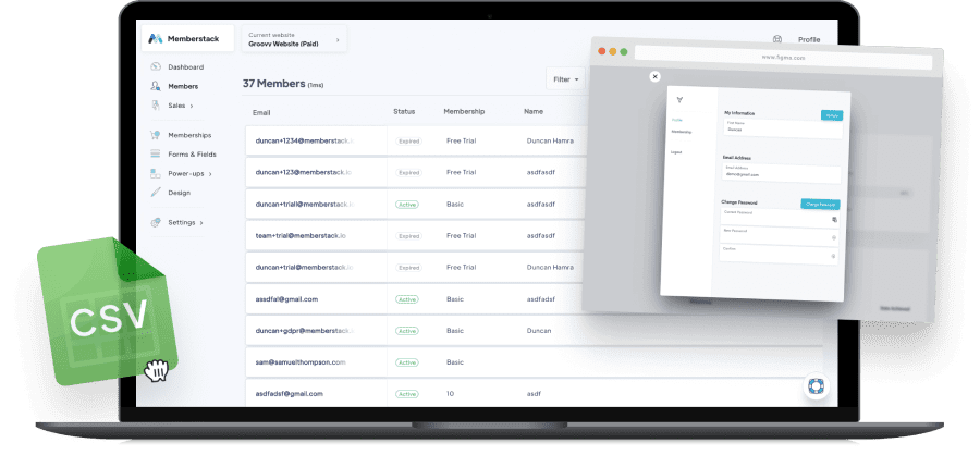 ecran d'ordinateur avec interface administrateur memberstack