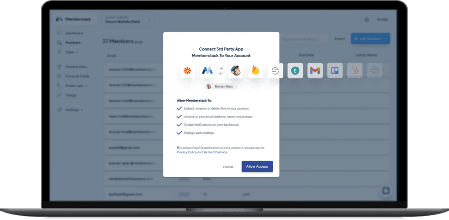 ecran d'ordinateur avec outils nocode intégration memberstack