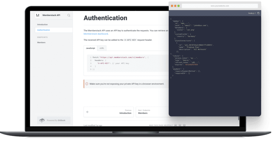ecran d'ordinateur avec interface développeur memberstack