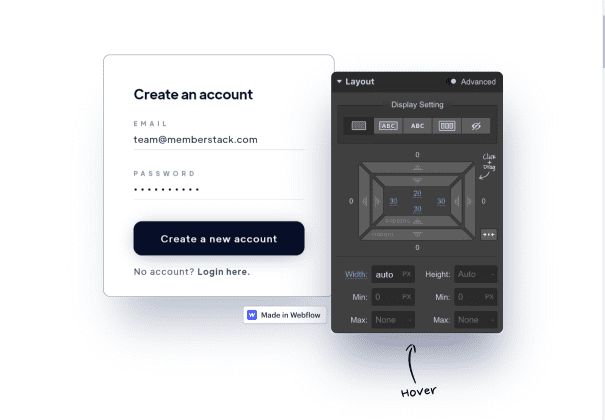 interface de design memberstack webflow