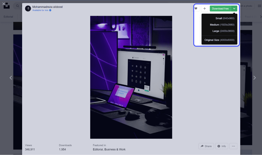 fonction de téléchargement d'image en plusieurs formats sur unsplash