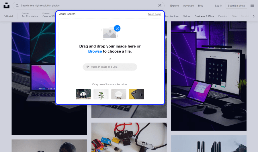 fonctionnalité de recherche intelligente d'image sur unsplash