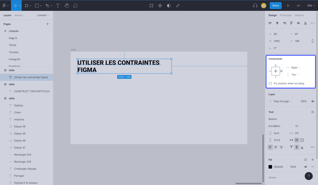 interface figma avec focus sur les fonctionnalités de contraintes