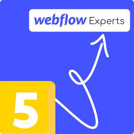 Chiffre 5 avec une flèche vers un badge Webflow Expert