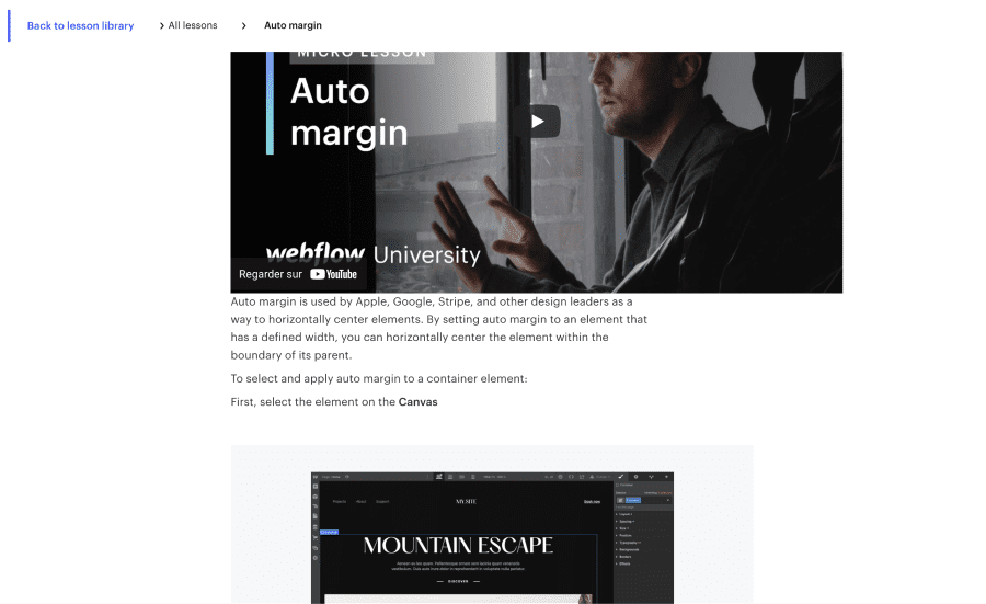 Exemple d'un cours sur la Webflow University