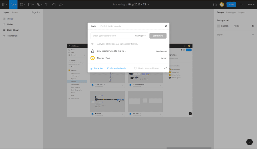 option de partage de fichier figma