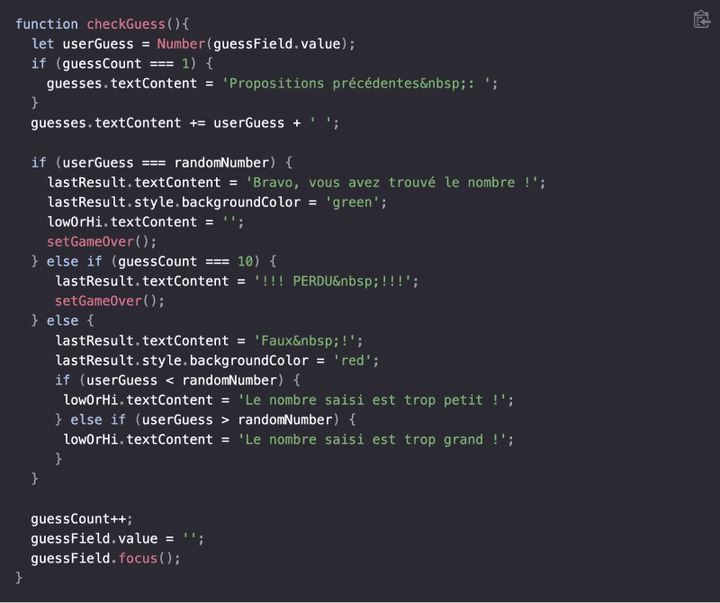 Exemple de code Javascript