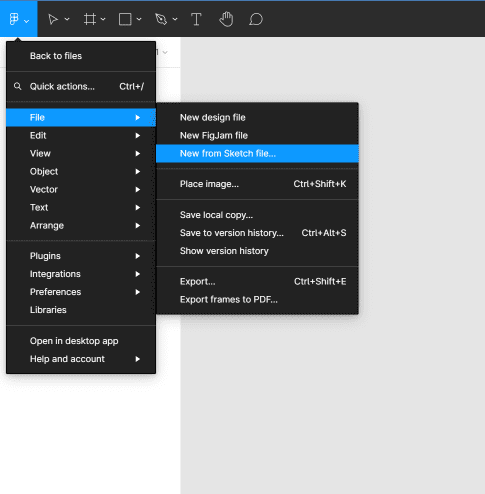 interface editeur figma avec panneau d'importation de fichier sketch ouvert