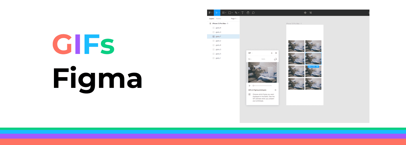 editeur figma avec gif sur fond blanc, texte et barres de couleurs figma