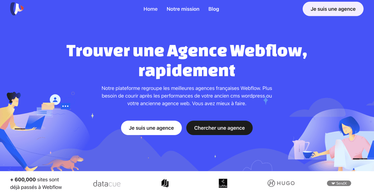 Header de la page d'acceuil d'agence-webflow.fr