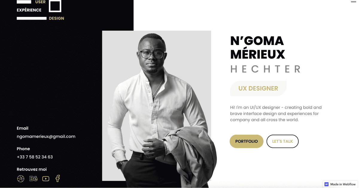 Header d'un site web avec Mérieux au centre du layout
