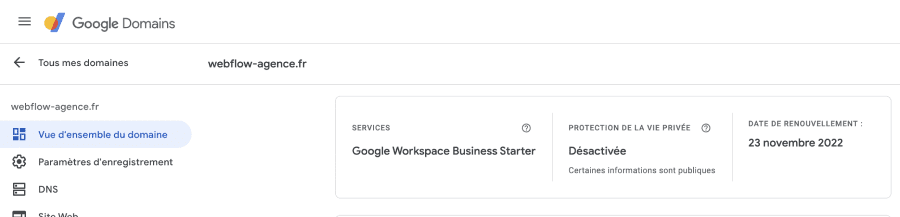 Nom de domaine dans Google Domains