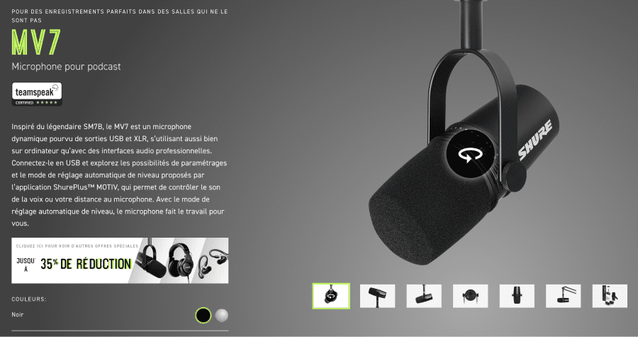 Microphone MV7 en noir