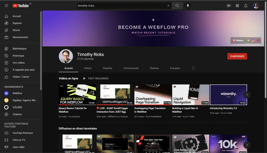 Chaîne Youtube de Timothy Ricks