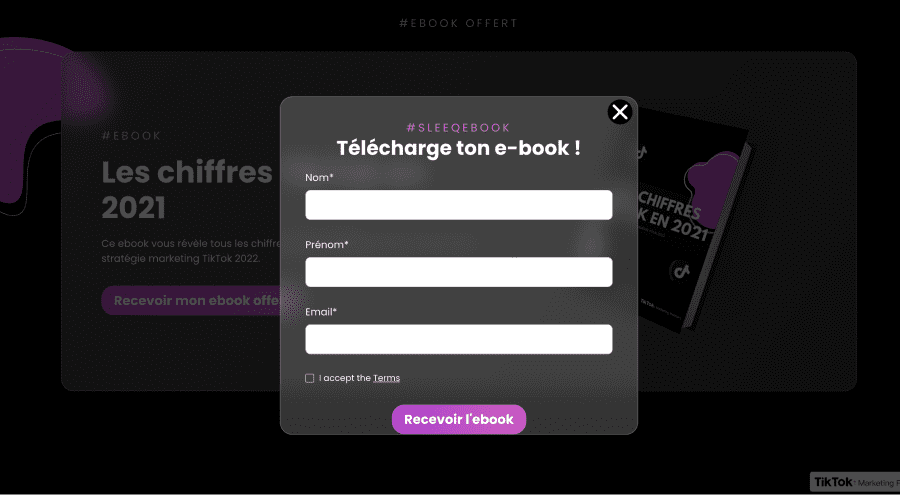 E-book pop-up modal