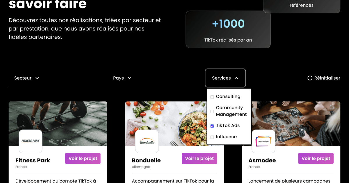 Cas clients avec système de filtrage