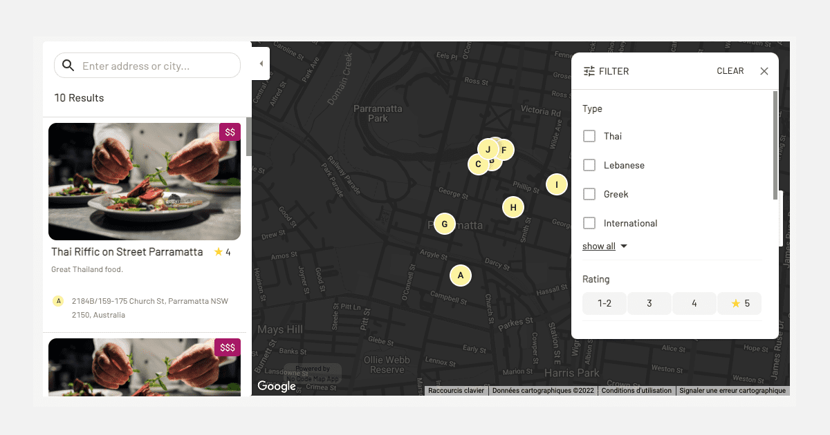 image d'une carte intéractive nocode mapp app intégrée sur un site