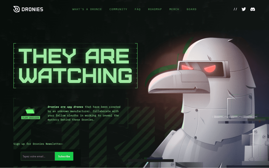 Site Webflow sur la collection NFT Dronies