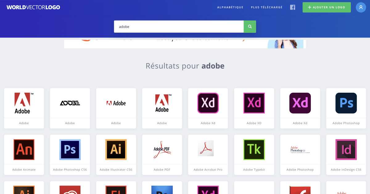 Recherche de logo "Adobe" sur World Vector Logo