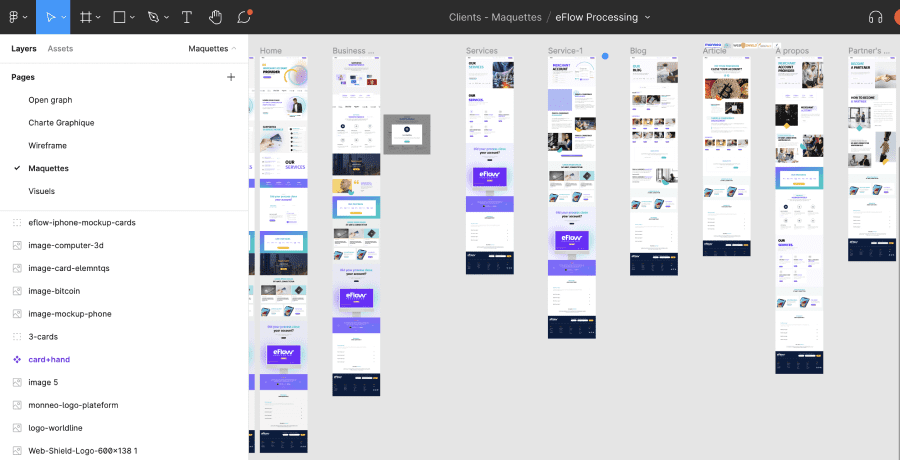 Maquette UI design du site eFlow sur Figma