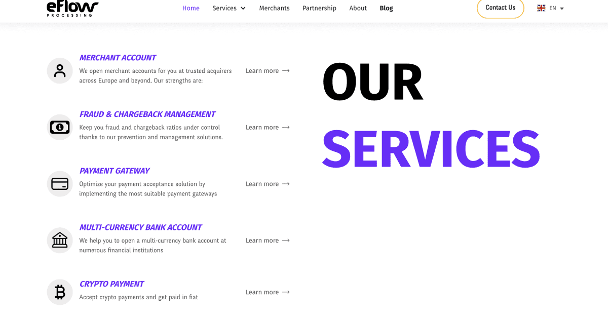 Page "our services" d'un site internet