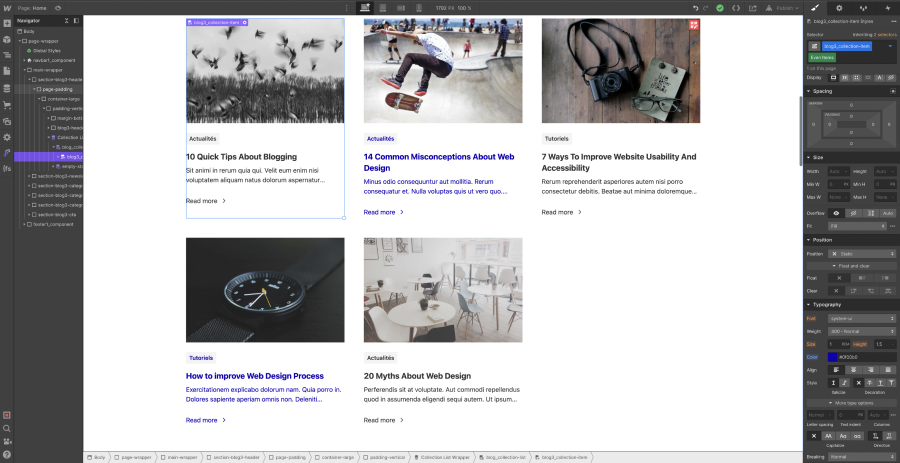 style items pairs collection list cms webflow