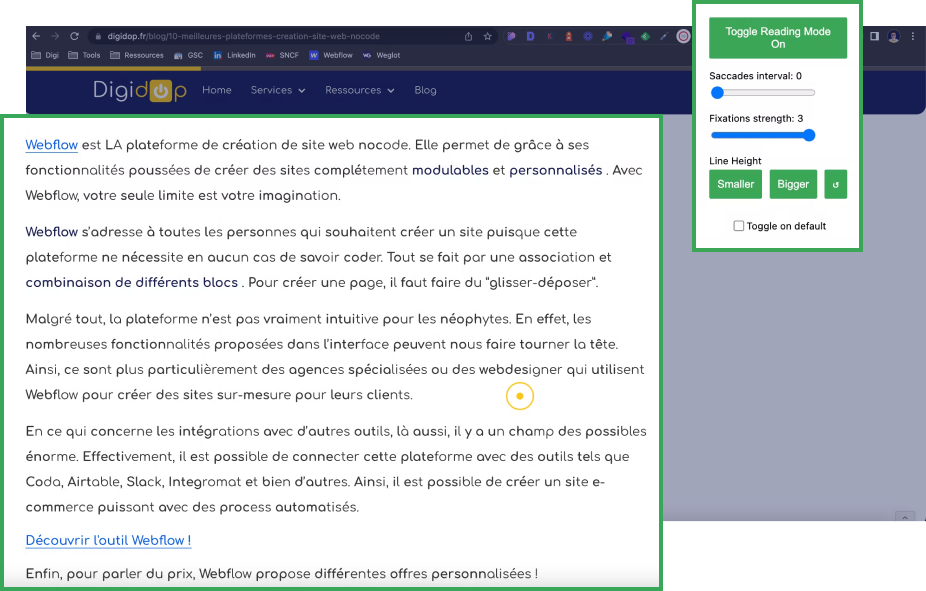 Test extension chrome Jiffy Reader