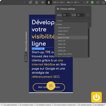 Exemple de projet Webflow avec un redimensionnement vertical dans le designer