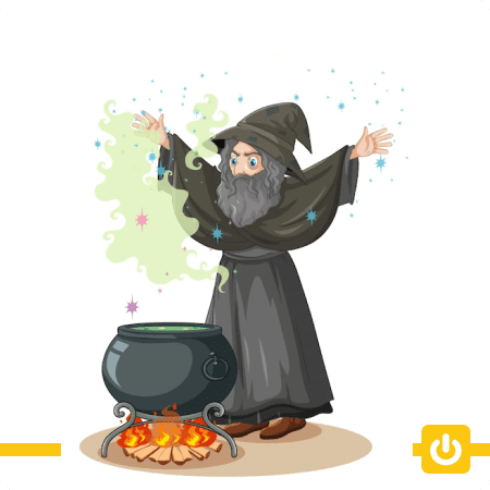 Sorcier avec chaudron magique