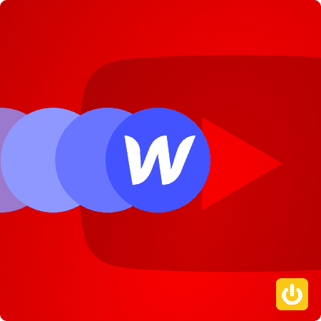 Logo Webflow avec en fond d'ecran le logo youtube sur fond rouge