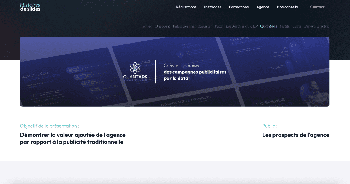 Aperçu de la page cas client de Quantads
