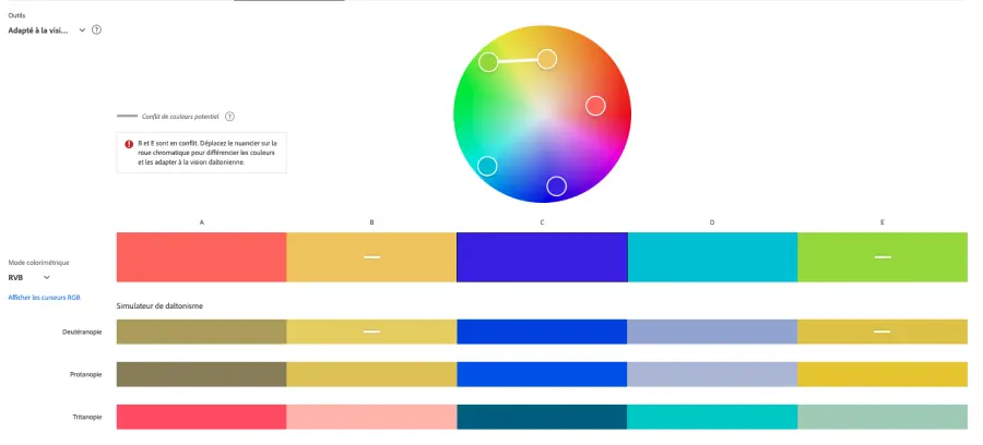 simulateur de couleurs daltonienne sur la plateforme adobe color