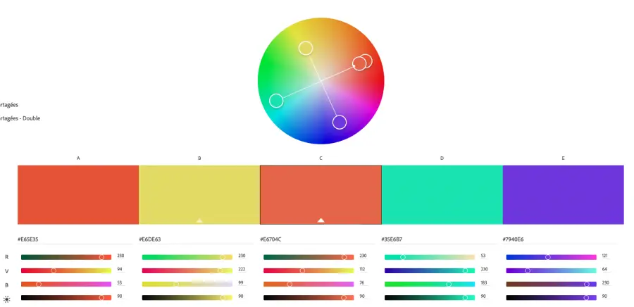 fonctionnalité pour trouver des couleurs partagées doubles sur la plateforme adobe color