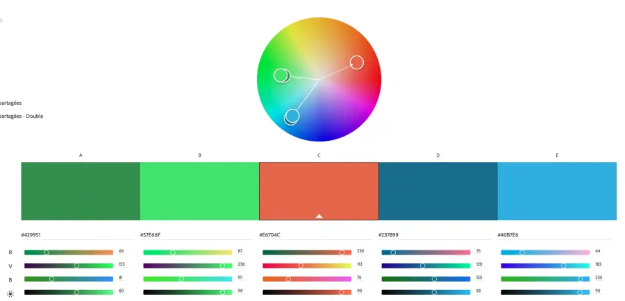 fonctionnalité pour trouver des couleurs partagées sur la plateforme adobe color