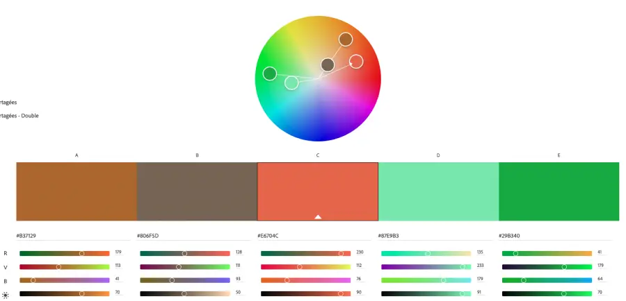 fonctionnalité pour trouver des couleurs composites sur la plateforme adobe color