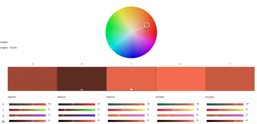 fonctionnalité pour trouver des couleurs nuancées sur la plateforme adobe color
