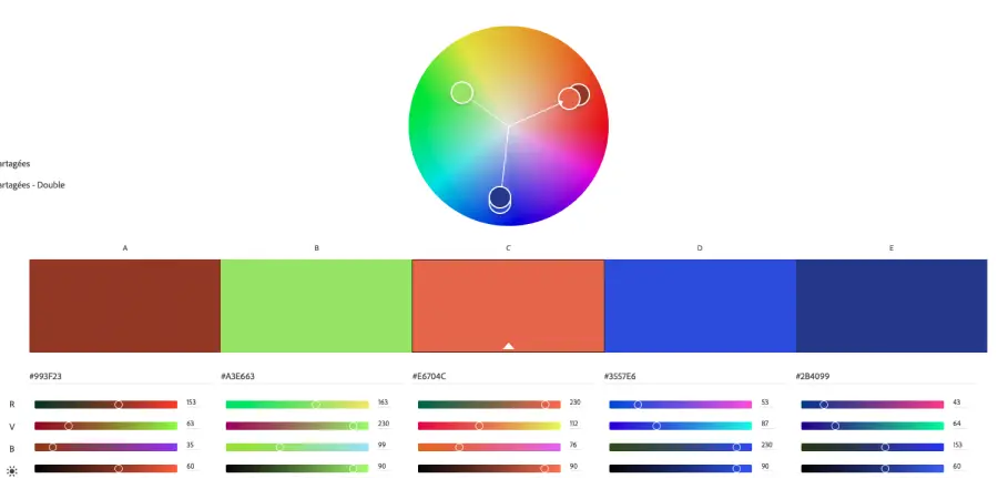 fonctionnalité pour trouver des couleurs triades sur la plateforme adobe color