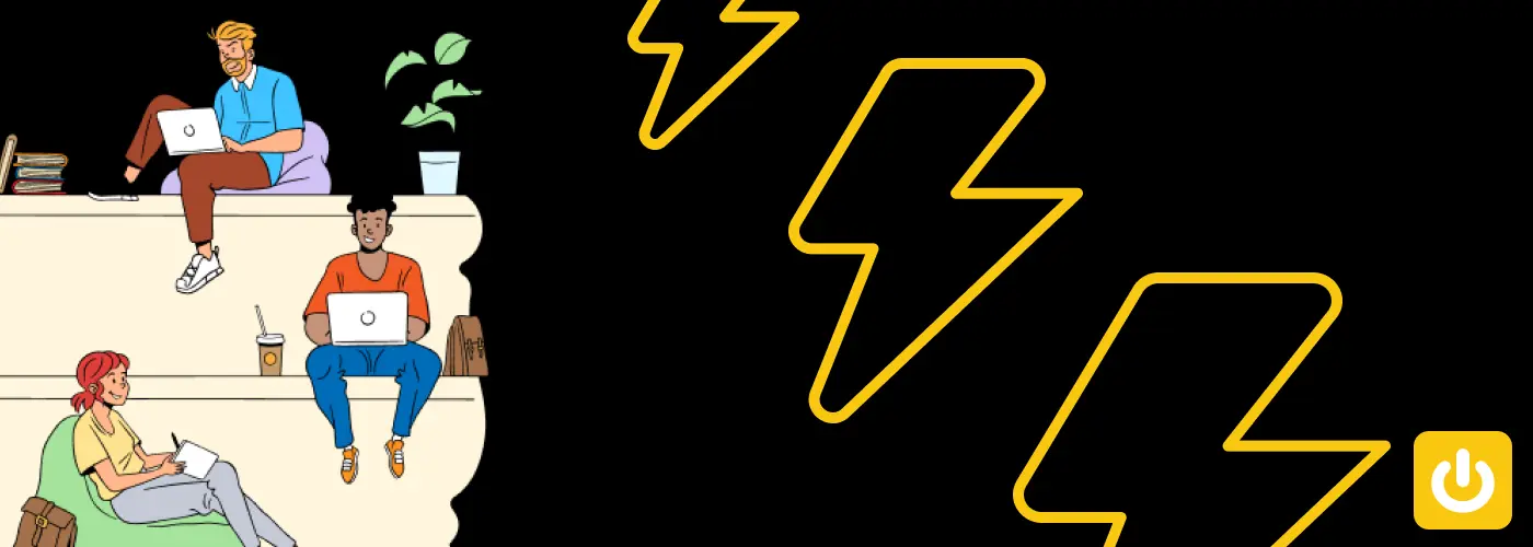 People working on computer and yellow thunder