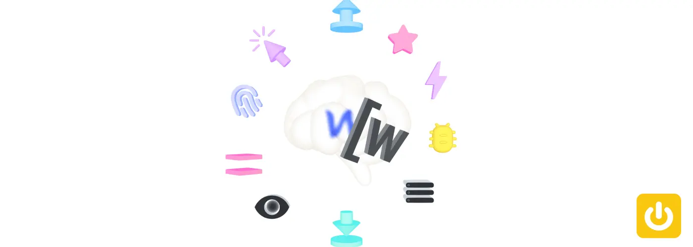 Logo Webflow et Wized sur un nuage avec différents éléments 3d autours