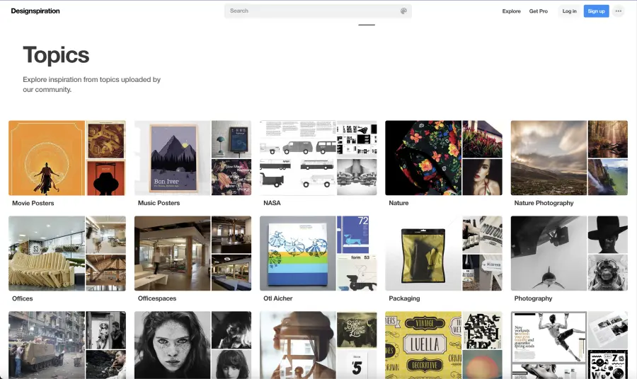 thématiques de la plateforme designspiration