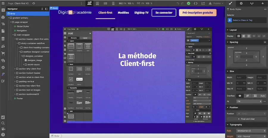 Interface designer de Webflow