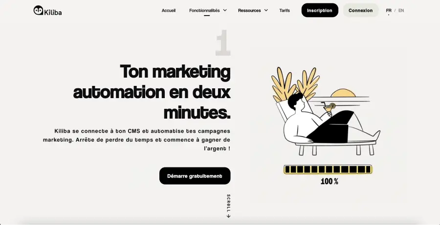 Aperçu d'une des landing page du site Kiliba