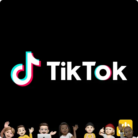 Logo TikTok sur fond noir avec l'ensemble de l'équipe Digidop en Memoji