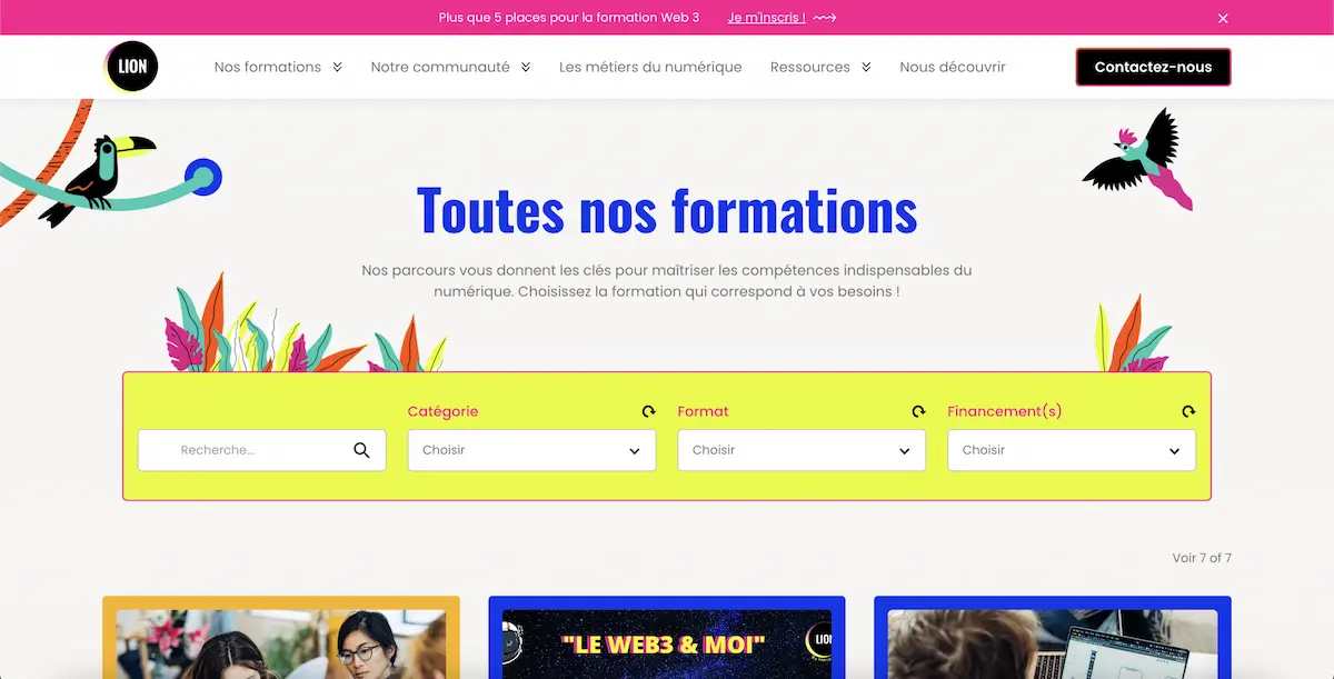 Système de filtrage pour formations sur Webflow