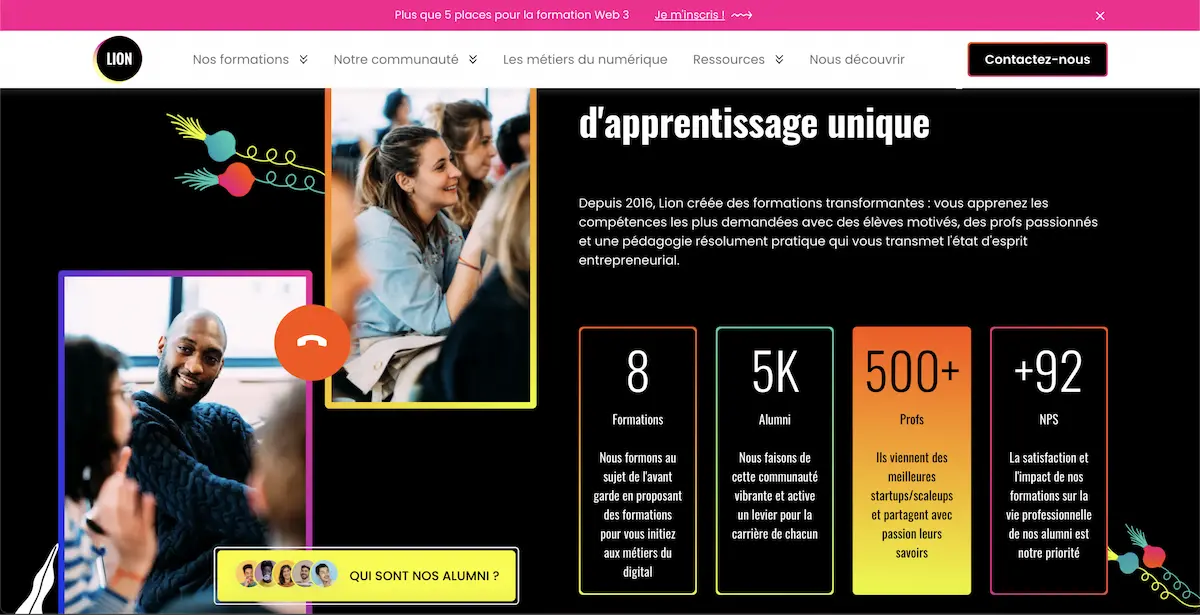 Section mettant en avant des KPI et des images