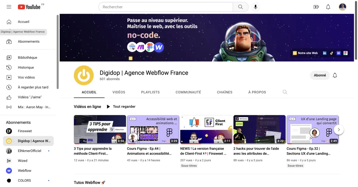 Capture d'écran de la chaîne Youtube de Digidop